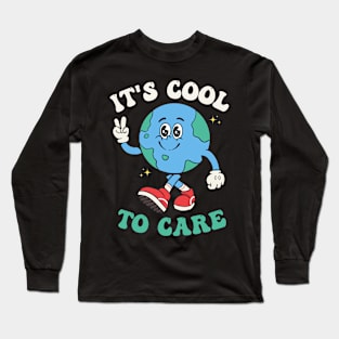 Earth Day It's Cool To Care Groovy Retro 2024 Earth Day Long Sleeve T-Shirt